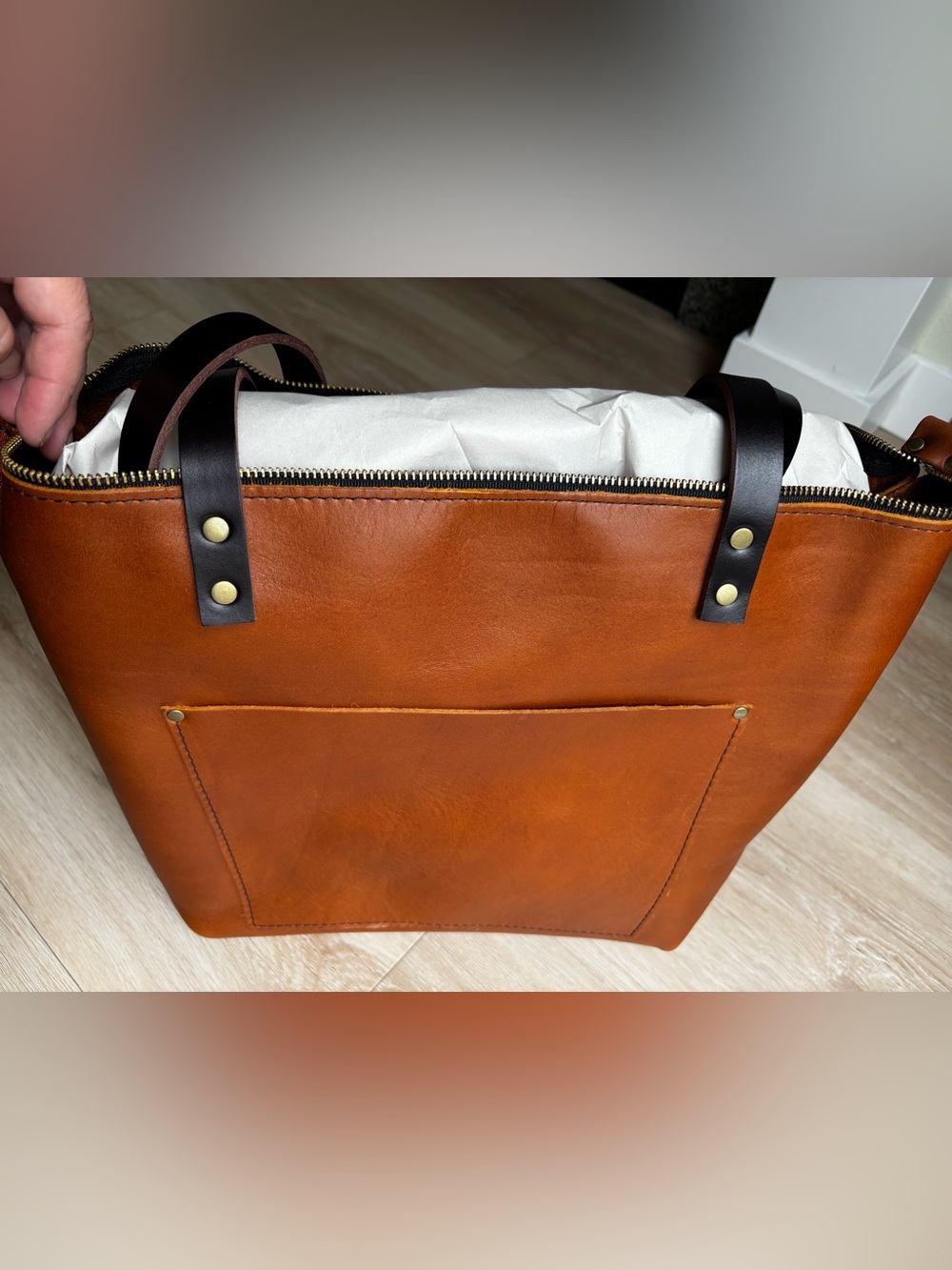 Premium Brown Leather Tote with Dark Brown Handles by Portland Leather Goods
